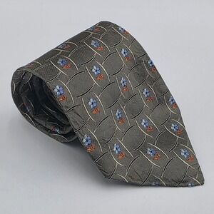 Tino Cosma Italy Men's Silk Tie Olive Green Blue Floral Geometric Woven 3.75"